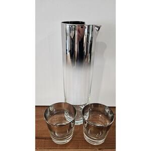 Vintage Silver fade, Ombre Cocktail Pitcher with Glasses- Mid Century Modern